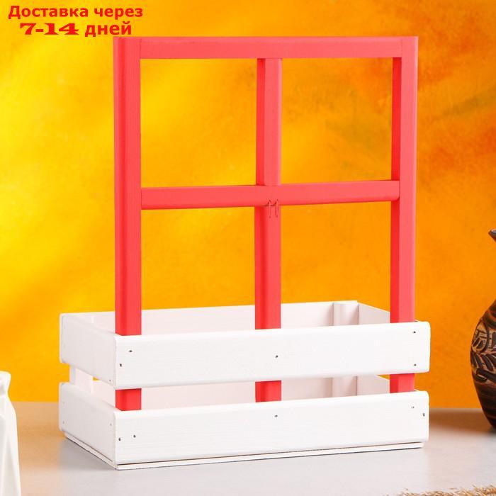 Кашпо деревянное 25×18×30 см "Букет под окном", с ручкой, белый розовый - фото 6 - id-p227102174