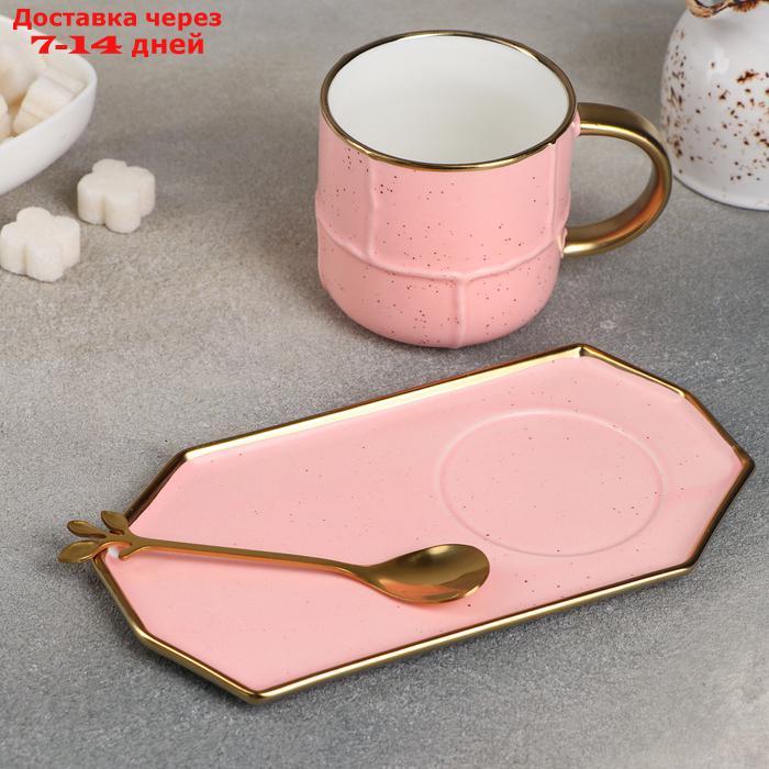 Чайная пара "Весна", кружка 200 мл, блюдце 20×10,5 см, с ложкой, цвет розовый - фото 2 - id-p227016361