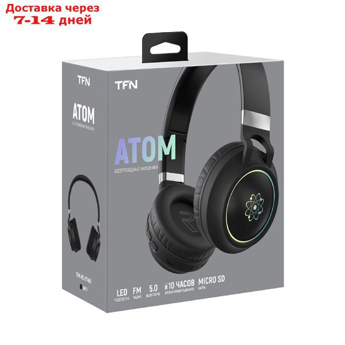 Наушники TFN Atom, беспроводные, накладные, микрофон, FM, microSD, 300мАч, подсветка, черные - фото 5 - id-p227111682