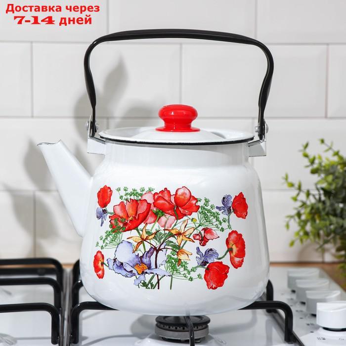 Чайник Сибирские товары "Цветы красные", 3,5 л, белый с кнопкой - фото 5 - id-p227016385