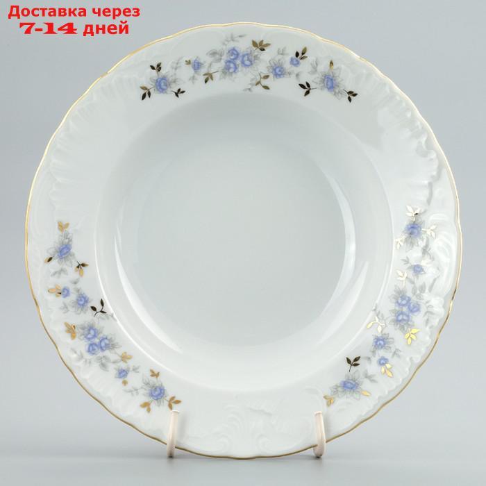Тарелка глубокая 22.5 см, Rococo, декор "Голубые цветы, отводка золото" - фото 1 - id-p227119670