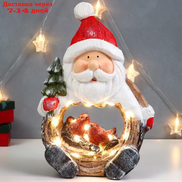 Сувенир керамика свет "Дед Мороз с ёлкой и птицами в гнезде, срез дерева" 39х26,5х10,5 см - фото 1 - id-p227117217