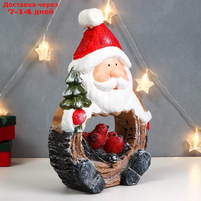 Сувенир керамика свет "Дед Мороз с ёлкой и птицами в гнезде, срез дерева" 39х26,5х10,5 см - фото 2 - id-p227117217