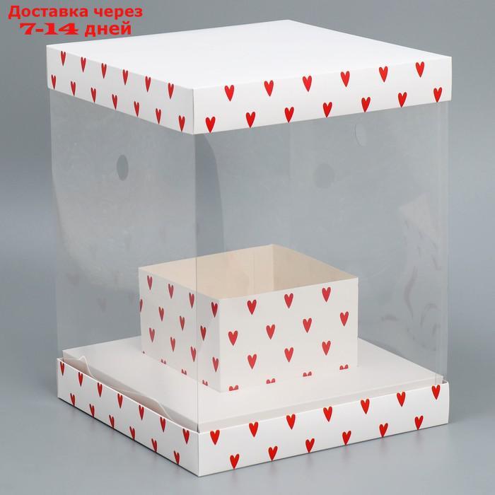 Коробка для цветов с вазой и PVC окнами складная "Сердца", 23 х 30 х 23 см - фото 2 - id-p227129311