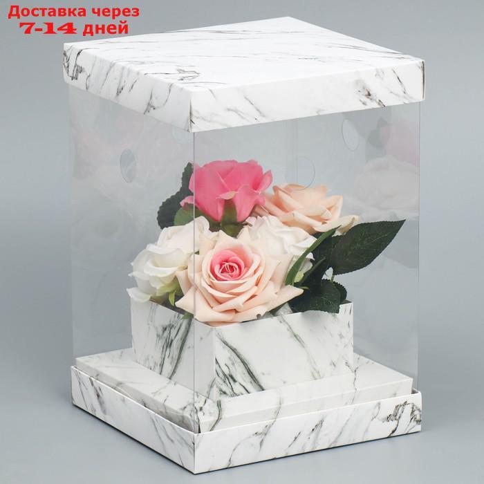 Коробка для цветов с вазой и PVC окнами складная "Мрамор", 16 х 23 х 16 см - фото 1 - id-p227129313