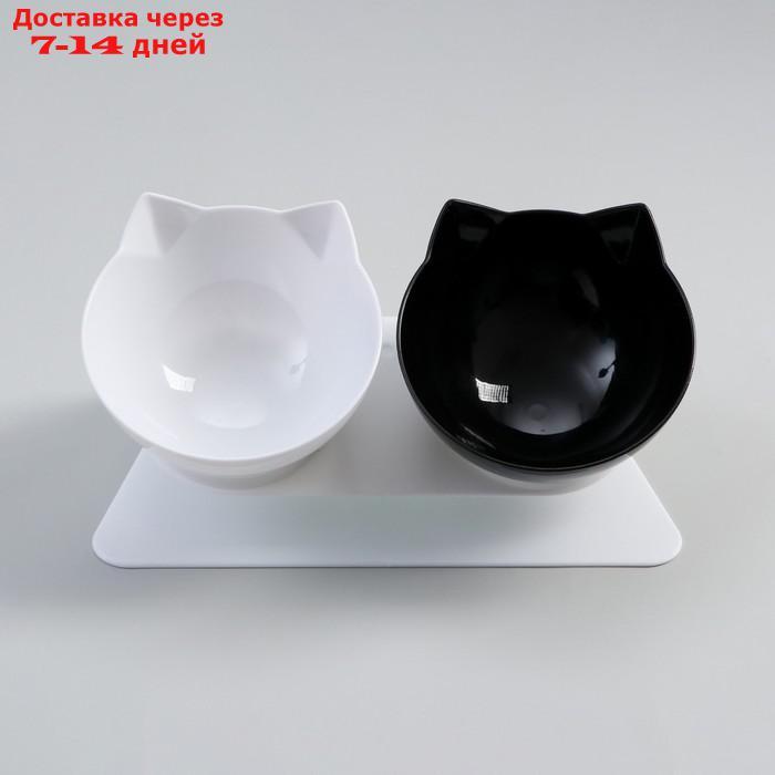 Миски пластиковые на белой подставке 27,5 х 14 х 15 см чёрная/белая - фото 2 - id-p227118426