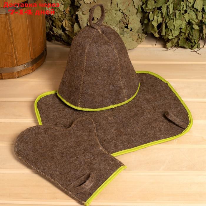 Набор для бани 3 предмета (коврик, шапка, рукавица) с цветной окантовкой МИКС - фото 7 - id-p227124321