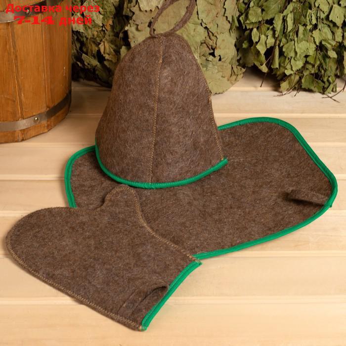 Набор для бани 3 предмета (коврик, шапка, рукавица) с цветной окантовкой МИКС - фото 8 - id-p227124321