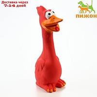 Игрушка пищащая для собак из латекса "Я - Утка, я улыбаюсь!", 19 см, красная/жёлтая