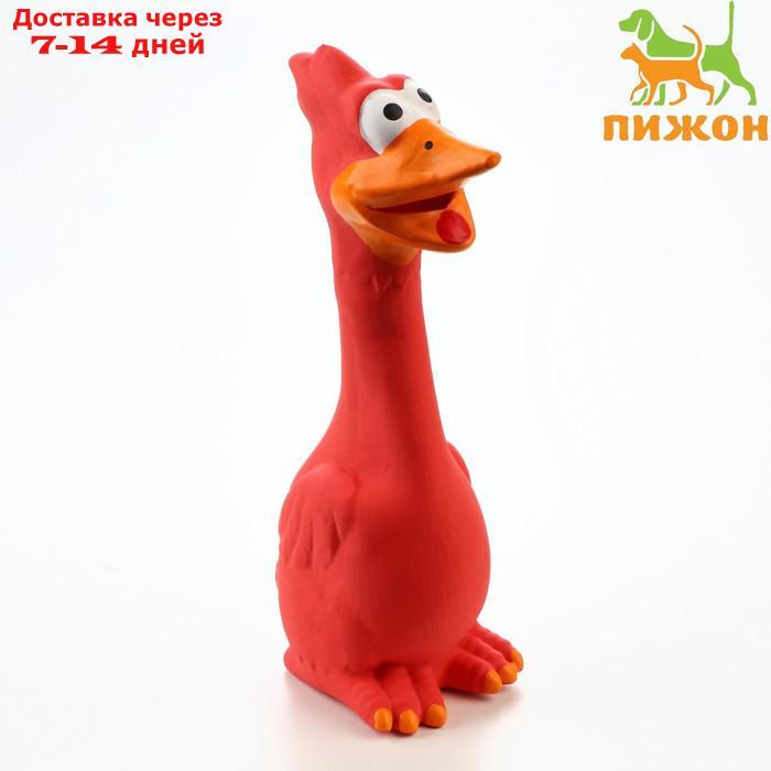 Игрушка пищащая для собак из латекса "Я - Утка, я улыбаюсь!", 19 см, красная/жёлтая - фото 1 - id-p227122138