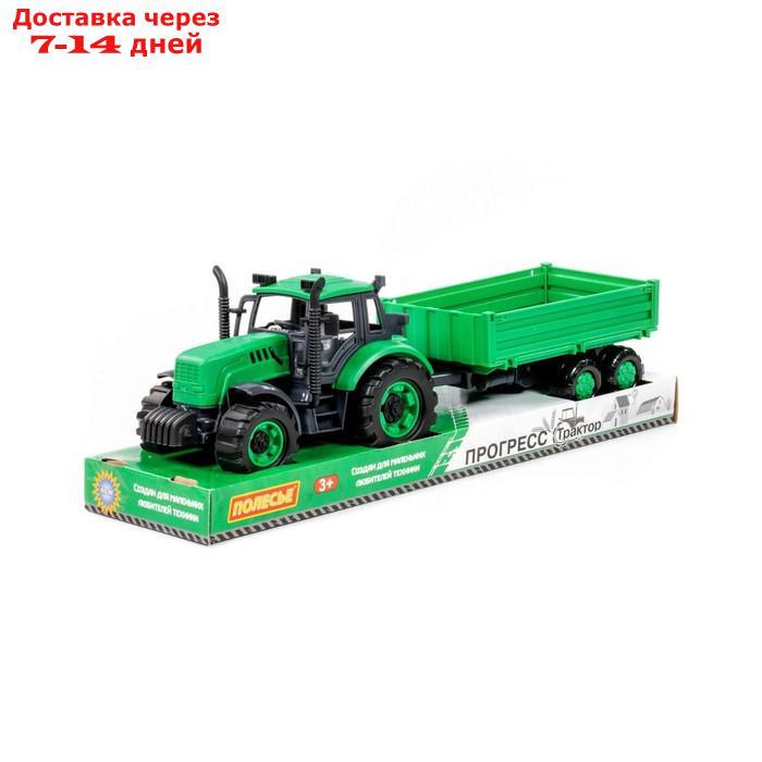 Трактор "Прогресс" с бортовым прицепом, инерционный, цвет зелёный 94605 - фото 2 - id-p227128288