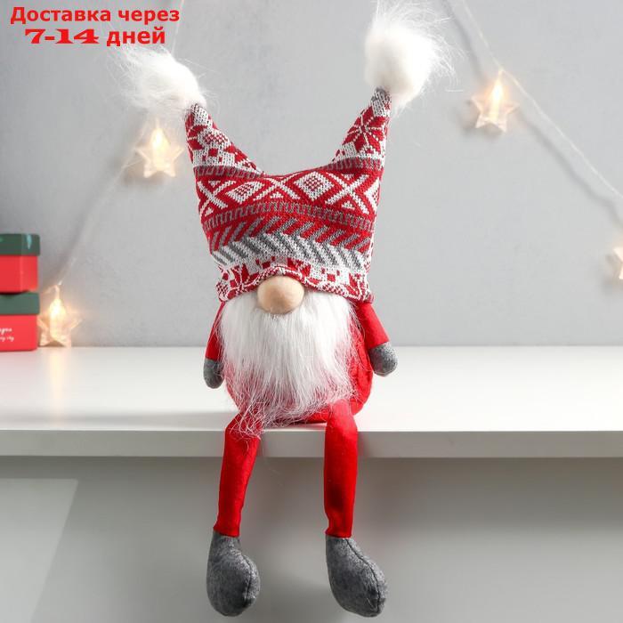 Кукла интерьерная "Дед Мороз в шапке с красными узорами, с бомбошками" 41х13х10 см - фото 1 - id-p227119703