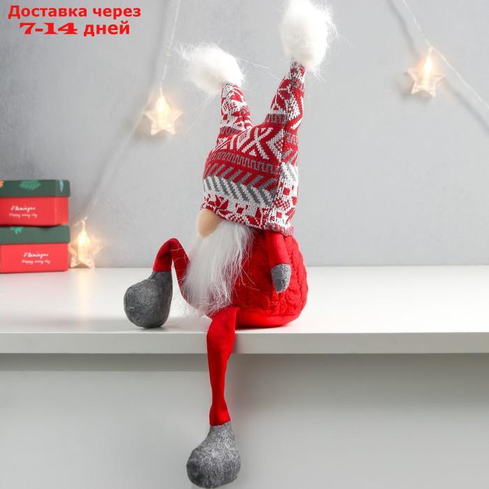 Кукла интерьерная "Дед Мороз в шапке с красными узорами, с бомбошками" 41х13х10 см - фото 3 - id-p227119703