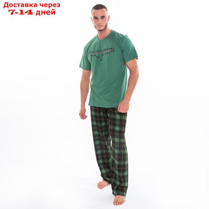 Комплект (футболка/брюки) мужской, цвет зеленый/клетка, размер 46 - фото 1 - id-p227124342