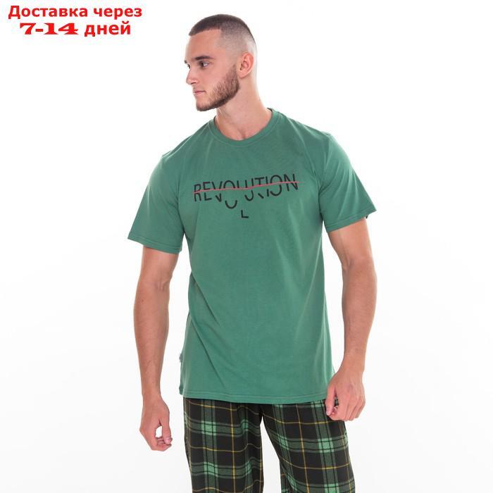Комплект (футболка/брюки) мужской, цвет зеленый/клетка, размер 46 - фото 2 - id-p227124342
