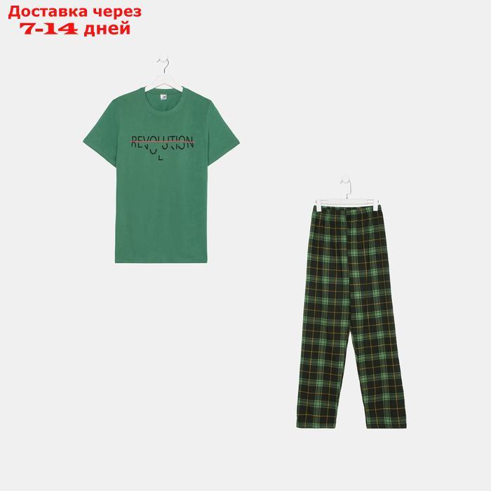 Комплект (футболка/брюки) мужской, цвет зеленый/клетка, размер 46 - фото 6 - id-p227124342