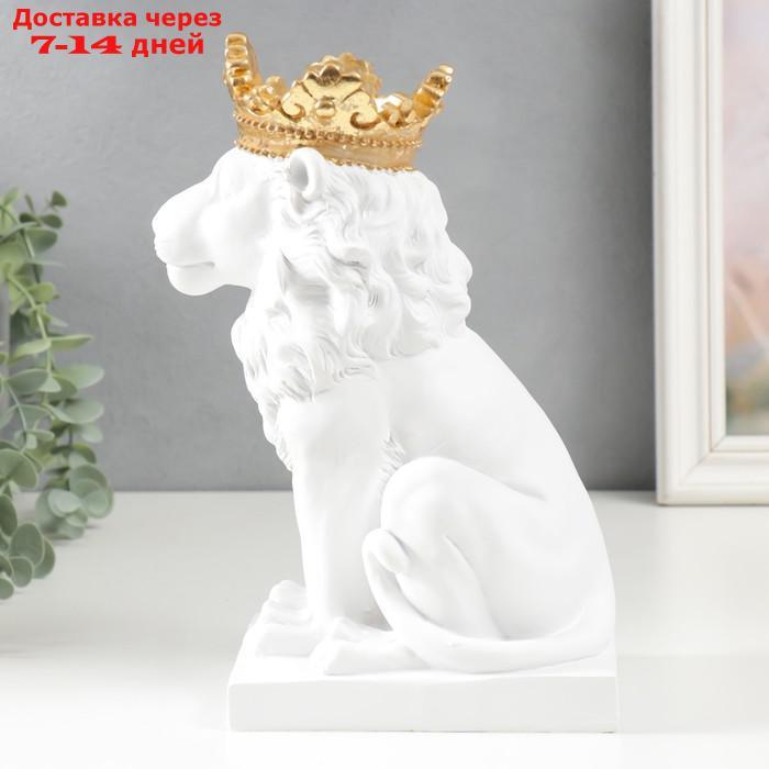 Сувенир полистоун подсвечник "Белый лев в золотой короне" 24,5х14х11,5 см - фото 4 - id-p227116111