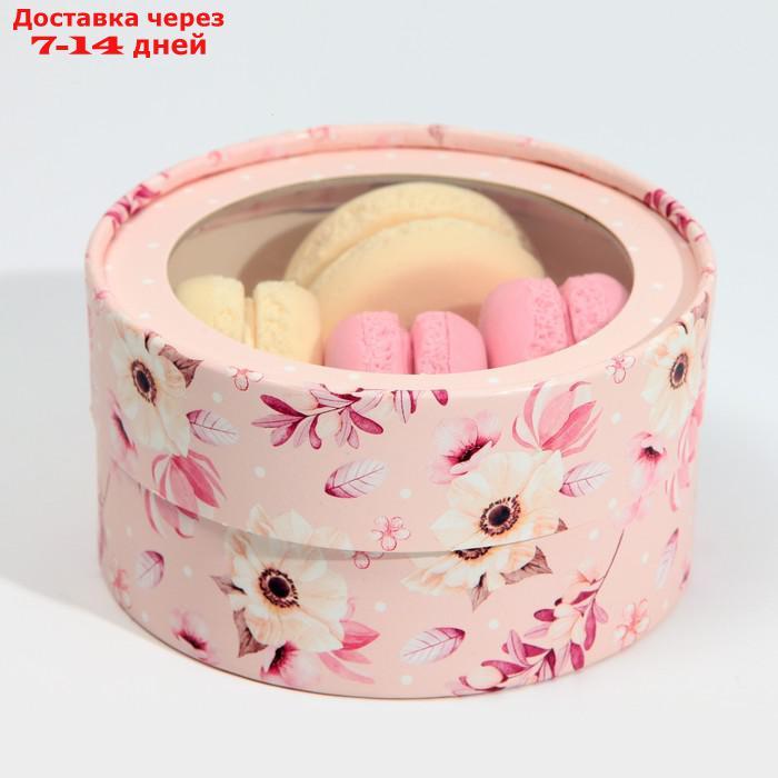 Коробка для макарун тубус с окном "Розовые цветы" 12 х 12 х 5 см - фото 4 - id-p227113592