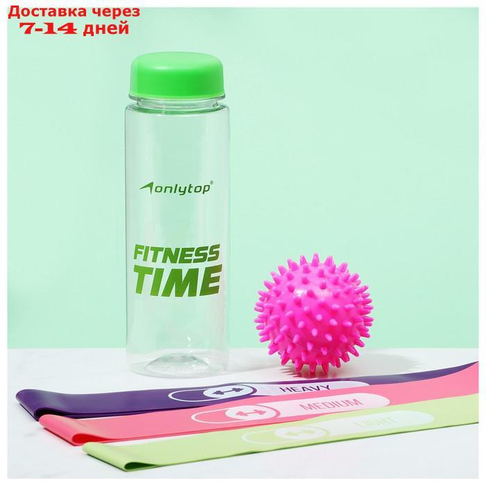 Набор для фитнеса "На тренировке": 3 фитнес-резинки, бутылка для воды, массажный мяч - фото 1 - id-p227115025