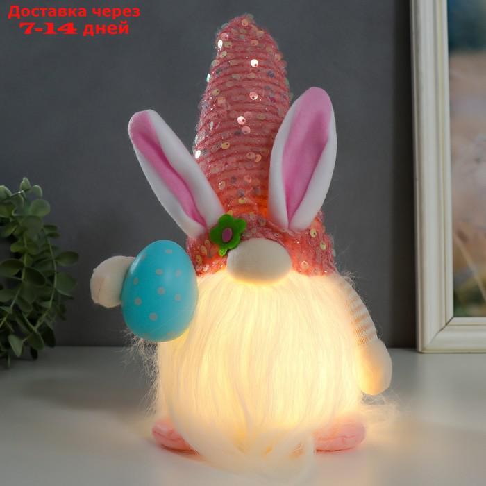 Кукла интерьерная свет "Гном в колпаке с зайчьими ушами, пайетки" розовый 30х8х8 см - фото 1 - id-p227128329