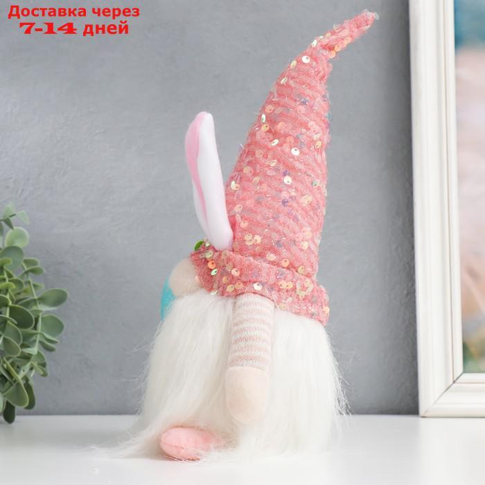Кукла интерьерная свет "Гном в колпаке с зайчьими ушами, пайетки" розовый 30х8х8 см - фото 5 - id-p227128329