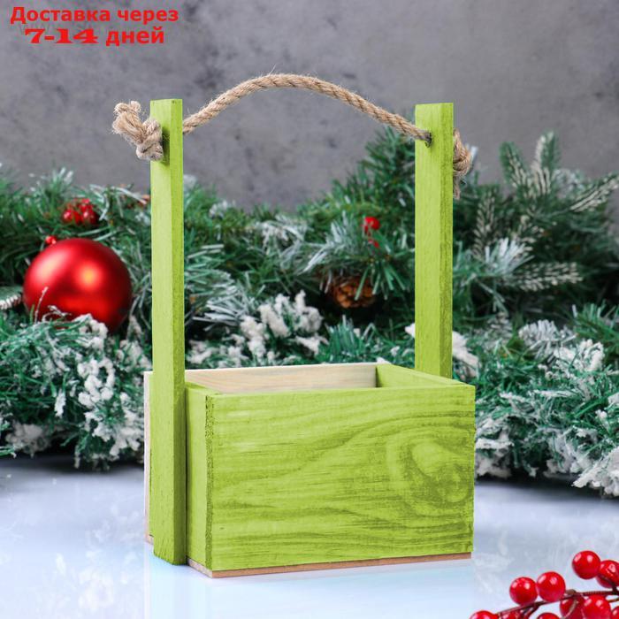 Кашпо деревянное, 15×12×8.5(25) см "Пауль и Любовь. Новогоднее, Еловый лес", с принтом - фото 3 - id-p227102319