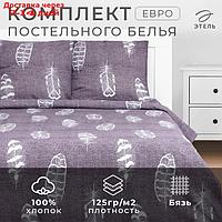 Постельное бельё Этель Евро "Перья" 200х217 см, 220х240 см, 70х70 см-2 шт, 100% хлопок, бязь125 г/м2