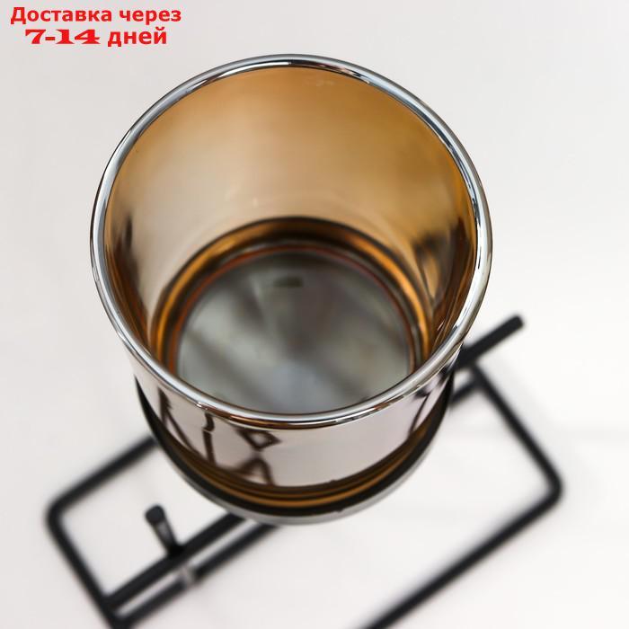 Подсвечник металл, стекло на 1 свечу "Аркана" d-5 см, чёрный 8,4х12,8х22,5 см - фото 4 - id-p227116136