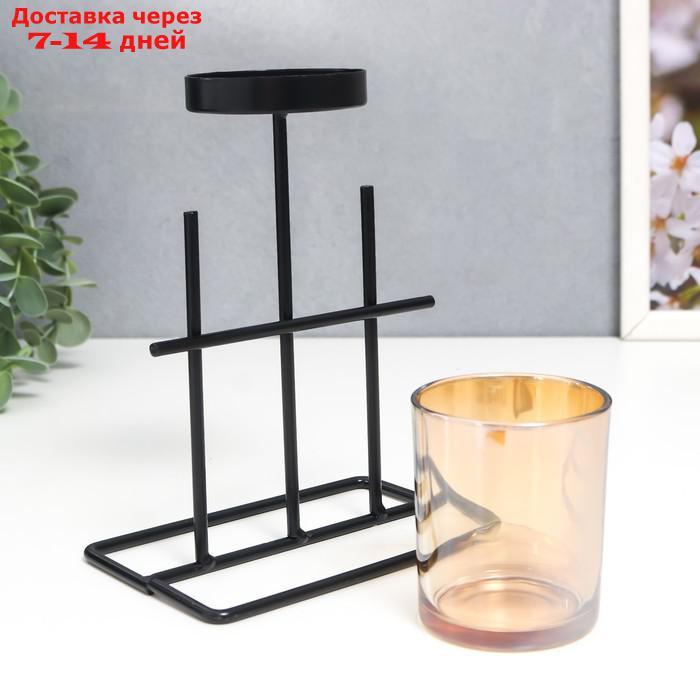 Подсвечник металл, стекло на 1 свечу "Аркана" d-5 см, чёрный 8,4х12,8х22,5 см - фото 5 - id-p227116136