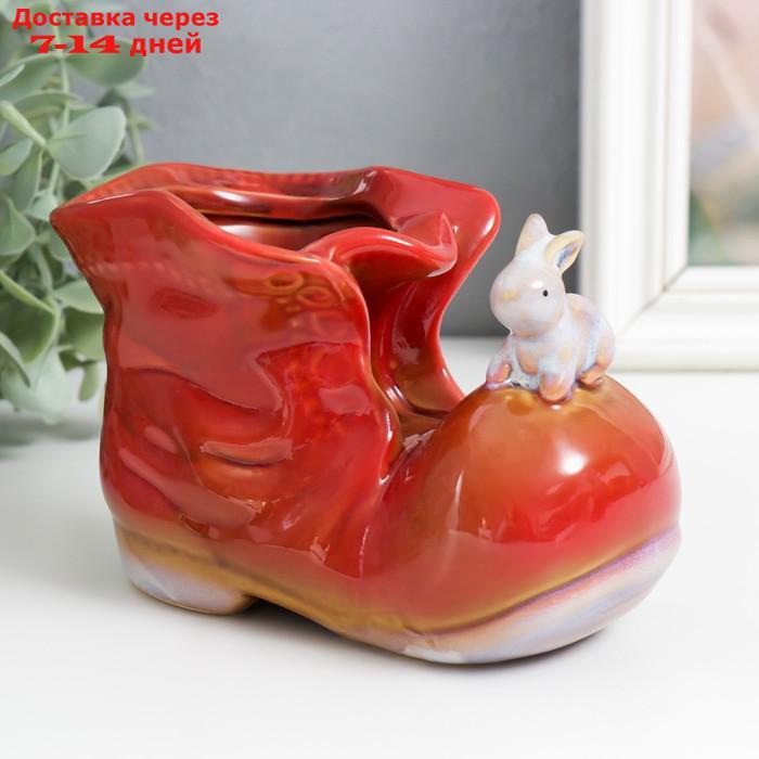 Сувенир керамика "Ботинок с зайчиком" красный 7х13,5х9,5 см - фото 1 - id-p227130355