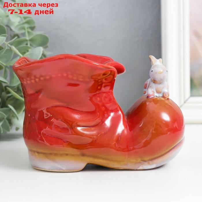 Сувенир керамика "Ботинок с зайчиком" красный 7х13,5х9,5 см - фото 2 - id-p227130355