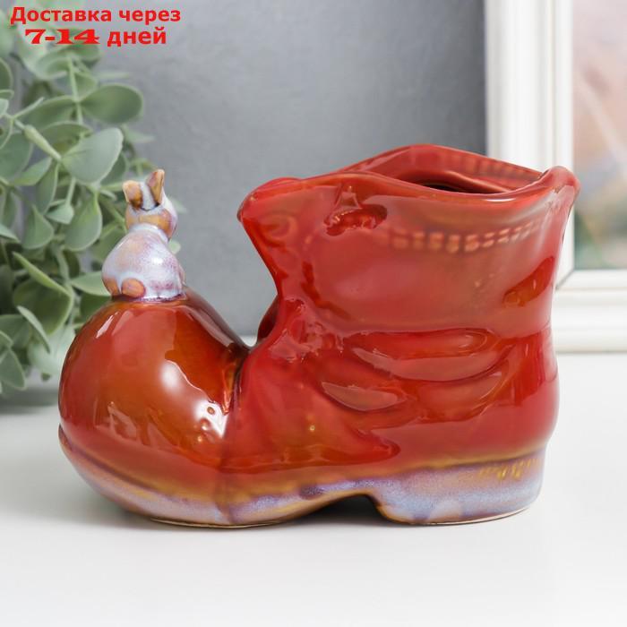 Сувенир керамика "Ботинок с зайчиком" красный 7х13,5х9,5 см - фото 5 - id-p227130355