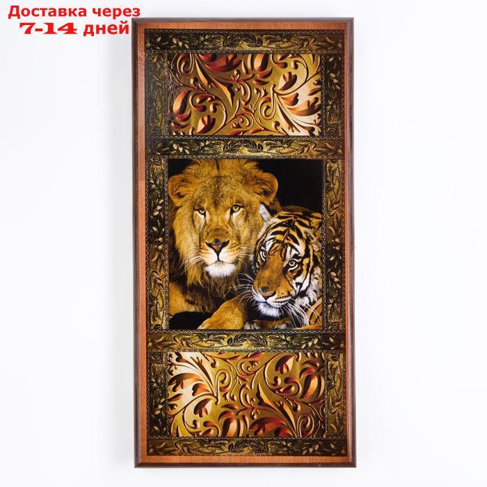 Нарды "Лев и тигр", деревянная доска 50 х 50 см, с полем для игры в шашки - фото 1 - id-p227127416
