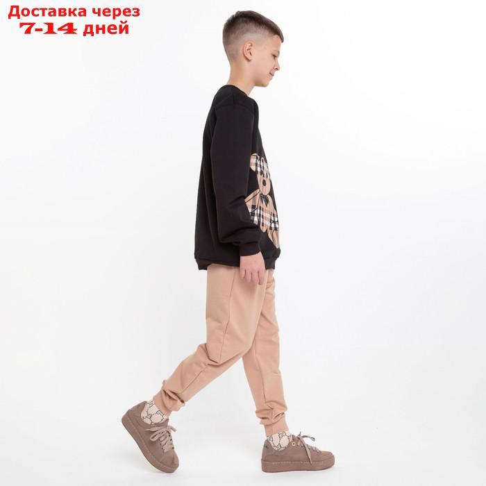 Комплект детский (свитшот, брюки), цвет чёрный/бежевый, рост 122-128 см - фото 2 - id-p227126397