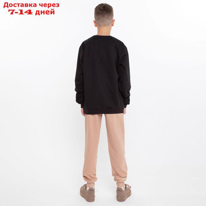 Комплект детский (свитшот, брюки), цвет чёрный/бежевый, рост 122-128 см - фото 3 - id-p227126397