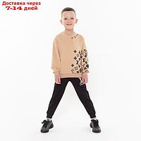Комплект детский (свитшот, брюки), цвет бежевый/чёрный, рост 146 см
