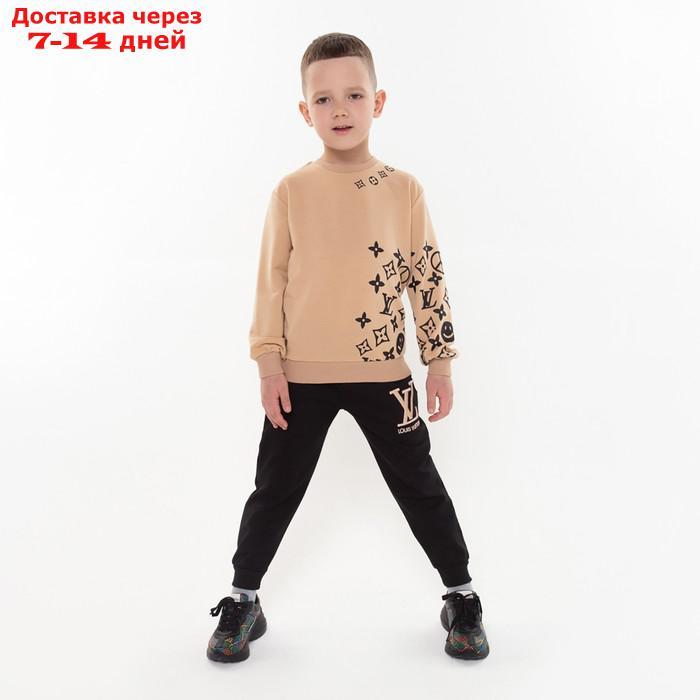 Комплект детский (свитшот, брюки), цвет бежевый/чёрный, рост 110-116 см - фото 5 - id-p227126401