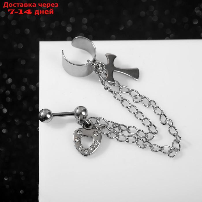 Серьга "Каффа" цепь с крестом, цвет серебро - фото 3 - id-p227110066