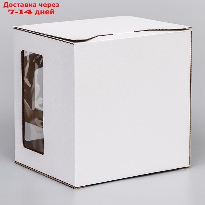 Коробка под торт 2 окна, с ручками, белая, 24 х 24 х 20 см + подложка 2,5 золото-белый - фото 6 - id-p227119803