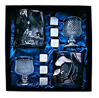 Подарочный набор 2 бокала, 2 рюмки с 6 камнями AmiroTrend ABW-351 transparent black