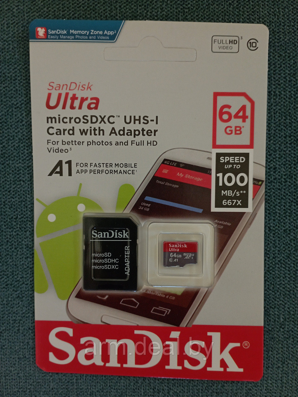 Карта памяти SanDisk Ultra 64GB microSDXC UHS-I 64GB скорость 667 X 100 MB/s,Class 10 - фото 1 - id-p227193830