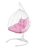 Двойное подвесное кресло Gemini promo white со стойкой, Розовая подушка