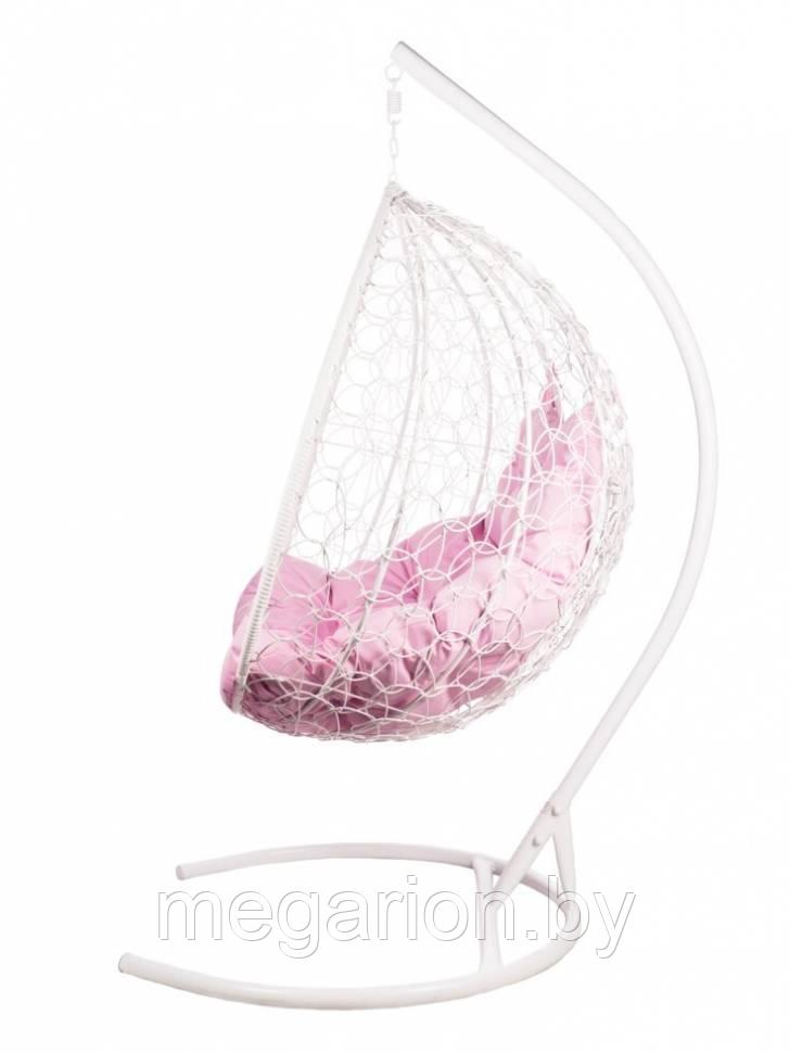 Двойное подвесное кресло Gemini promo white со стойкой, Розовая подушка - фото 2 - id-p227195805