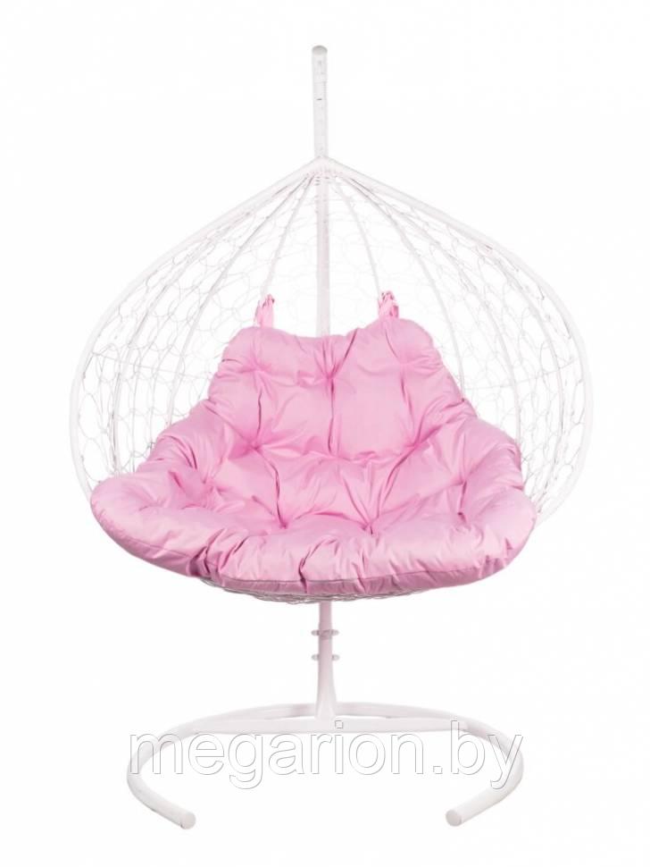 Двойное подвесное кресло Gemini promo white со стойкой, Розовая подушка - фото 3 - id-p227195805