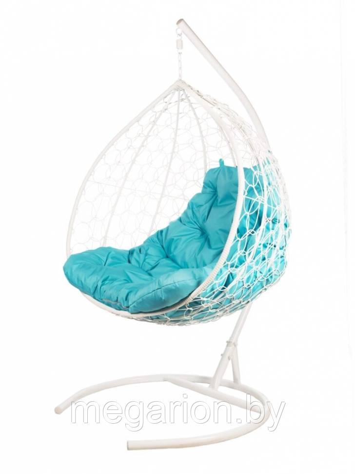 Двойное подвесное кресло Gemini promo white со стойкой, Синяя подушка - фото 1 - id-p227195806