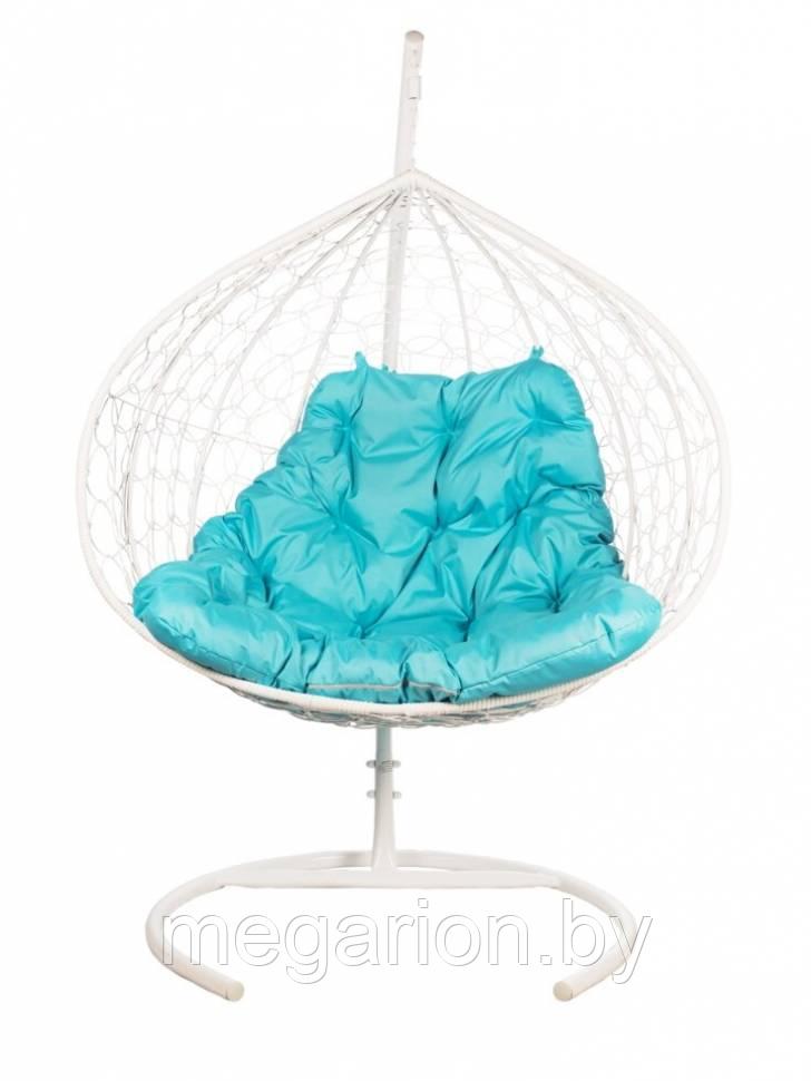 Двойное подвесное кресло Gemini promo white со стойкой, Синяя подушка - фото 2 - id-p227195806