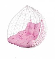 Двойное подвесное кресло Gemini promo White без стойки, розовая подушка