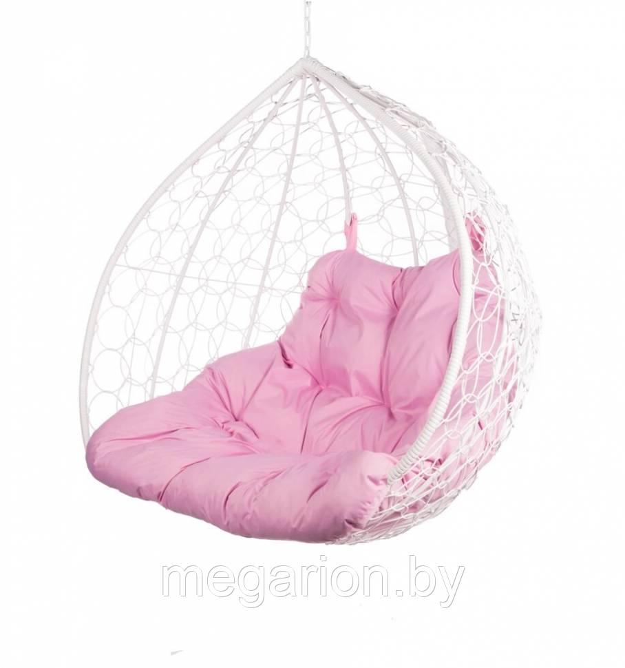 Двойное подвесное кресло Gemini promo White без стойки, розовая подушка - фото 1 - id-p227195914