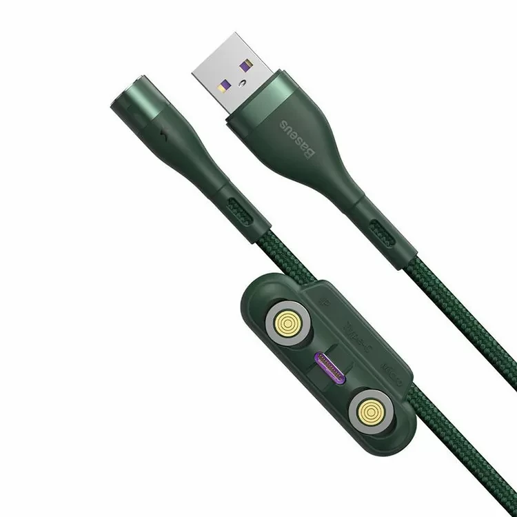Кабель Baseus Zinc Magnetic USB - Micro USB+Lightning+Type-C 5А 1м Зеленый - фото 3 - id-p226740886