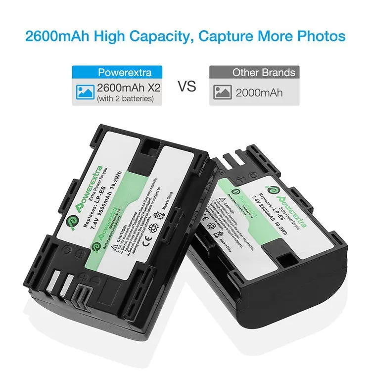 2 аккумулятора LP-E6 + зарядное устройство Powerextra CO-7132 - фото 2 - id-p226743510